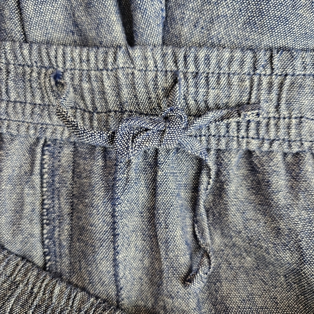 Old Navy Pants Linen Chambray Blue High Rise Pull On Stretch Waist Large Tall - Picture 3 of 7